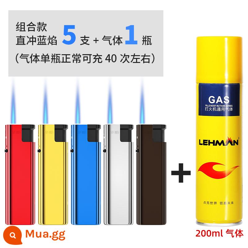 Bật lửa chống gió bằng kim loại chống cháy nổ dùng một lần bền bán buôn tùy chỉnh tùy chỉnh in quảng cáo tùy chỉnh logo thương mại - 5 cái + bình gas 200ml