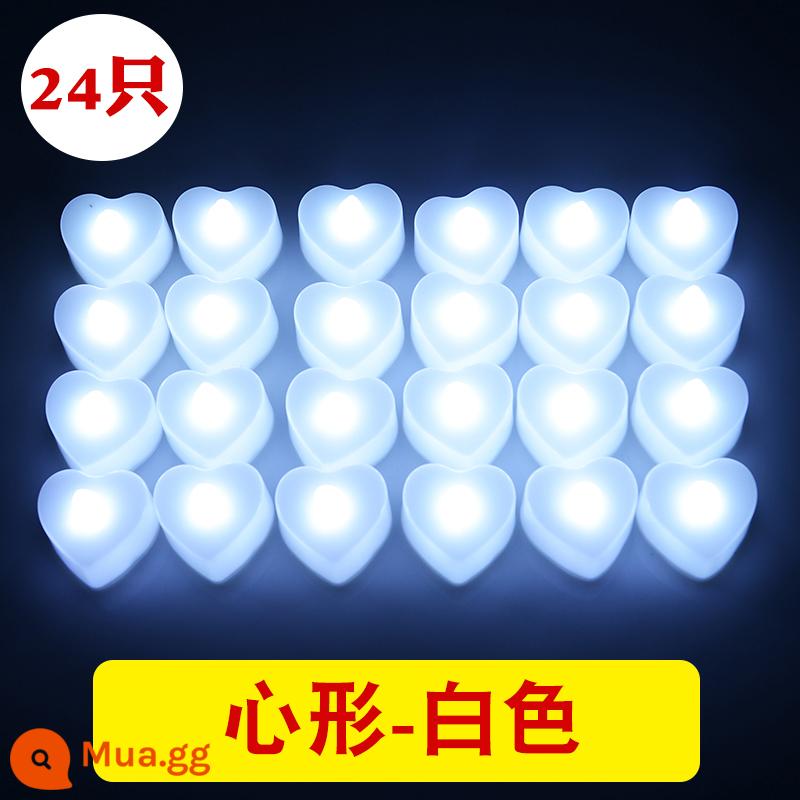 Đèn LED Nến Điện Tử Lãng Mạn Bất Ngờ Cầu Hôn Sắp Xếp Sáng Tạo Cảnh Sinh Nhật Đạo Cụ Hình Trái Tim Bầu Không Khí Trang Trí Ánh Sáng - Nến điện tử hình trái tim (màu trắng) -24 chiếc