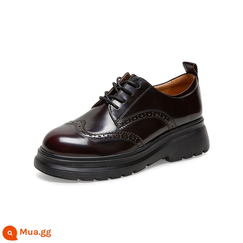 Giày Oxford buộc dây Bata nữ mùa thu 2022 trung tâm mua sắm da mới Giày túi đế dày phong cách retro phong cách Anh WNE16CM2 - rượu vang đỏ