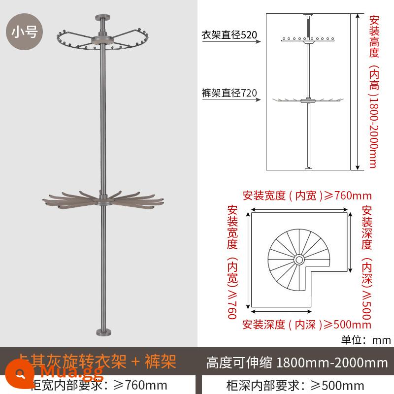 Góc tủ quần áo giá xoay Móc treo xoay 360 độ áo choàng quần đa chức năng giá treo quần giỏ kéo phụ kiện phần cứng - Móc treo quần áo nhỏ (xám) 2 tầng + giá treo quần (1800-2000)