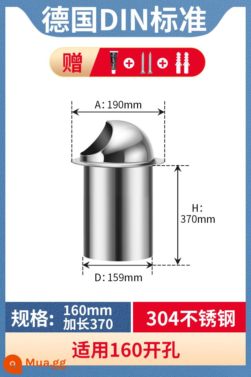 Thép không gỉ 304 bóng thông gió bức tường bên ngoài cửa thoát khí xả phạm vi xả mui xe khói ống xả bột phòng thoáng khí bìa chống gió - [304 cực dày] 160mm kéo dài thêm 370mm, keo miễn phí + vít mở rộng