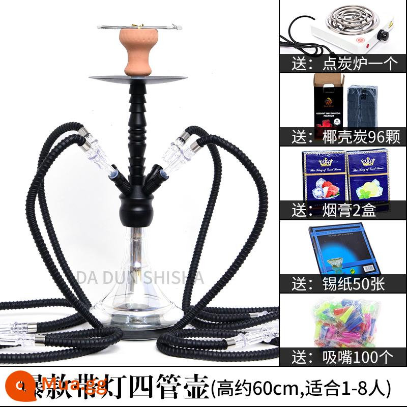 Ả Rập hookah toàn bộ thanh KTV chuyên dụng nhỏ vừa và lớn shisha hookah dán hàng tiêu dùng đầy đủ miễn phí vận chuyển - Ấm đun nước bốn ống KTV màu đen có đèn + gói sang trọng