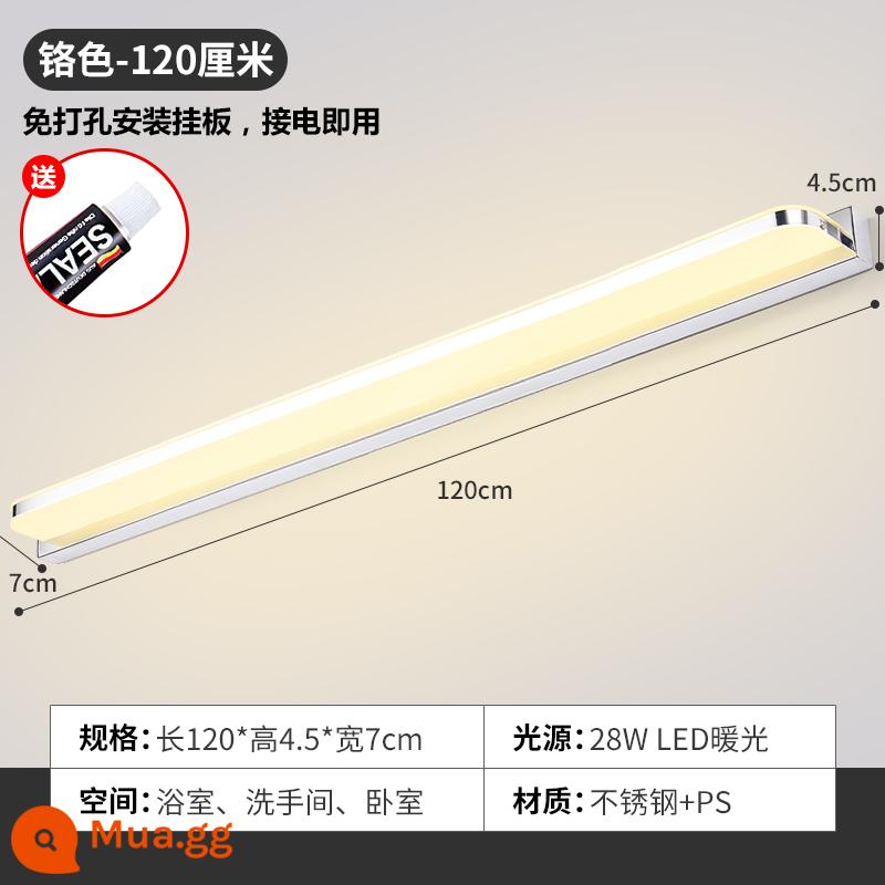 Đèn trước gương không đục lỗ đèn led phòng tắm phòng thay đồ đèn trang điểm gương đèn treo tường Bắc Âu hiện đại tối giản đèn tủ gương - Chrome/thép không gỉ/LED 28W ánh sáng ấm áp (120cm)