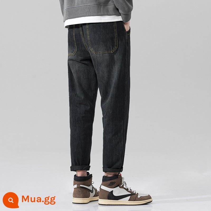 Co Giãn Nỉ Quần Jean Nam Thu Đông Rời Ống Thẳng Quần Âu Xuân Thu Quần Denim Nam - đen