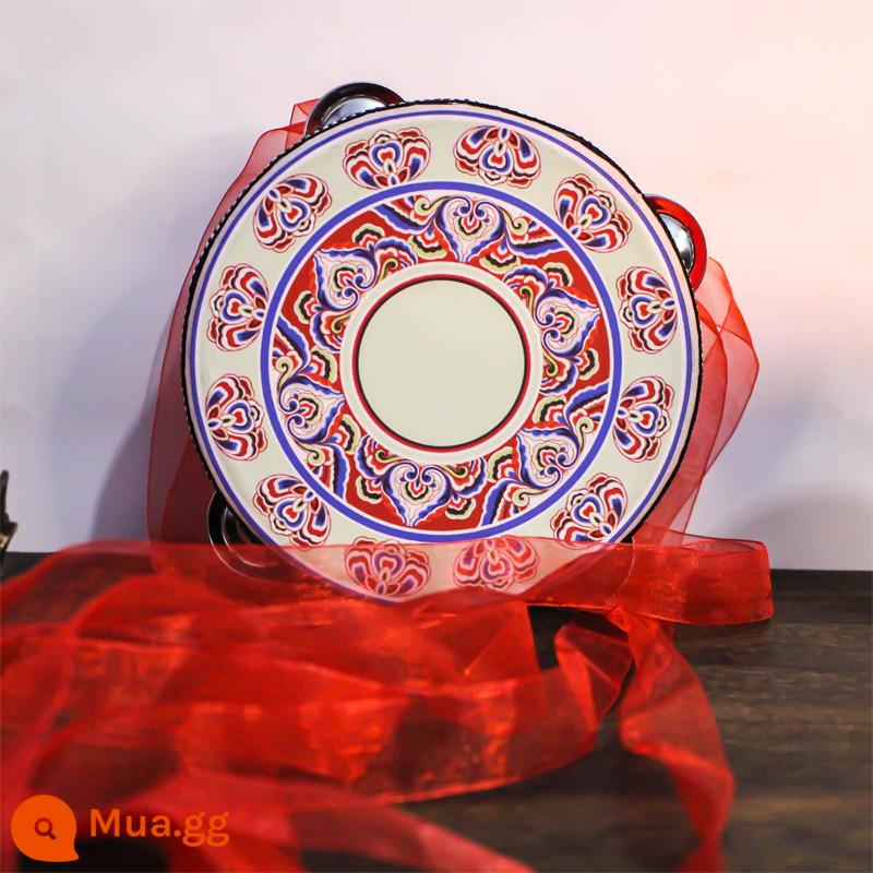 Múa tambourine của người Duy Ngô Nhĩ múa tambourine Đôn Hoàng tambourine trên 7 inch phong cách dân tộc tambourine cổ áo Tan 17,5CM Trống tang - Trống lục lạc phong cách Đôn Hoàng màu đỏ