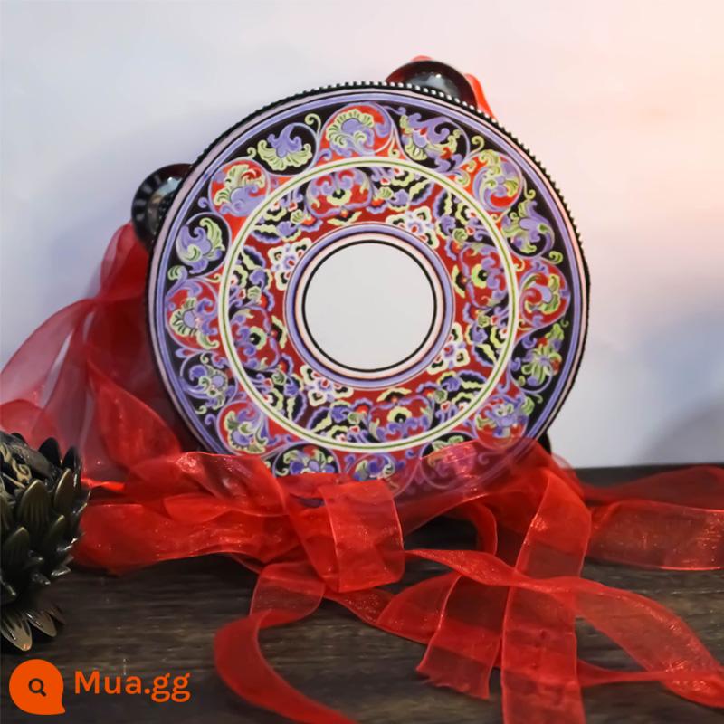 Múa tambourine của người Duy Ngô Nhĩ múa tambourine Đôn Hoàng tambourine trên 7 inch phong cách dân tộc tambourine cổ áo Tan 17,5CM Trống tang - Tambourine màu xanh và đỏ