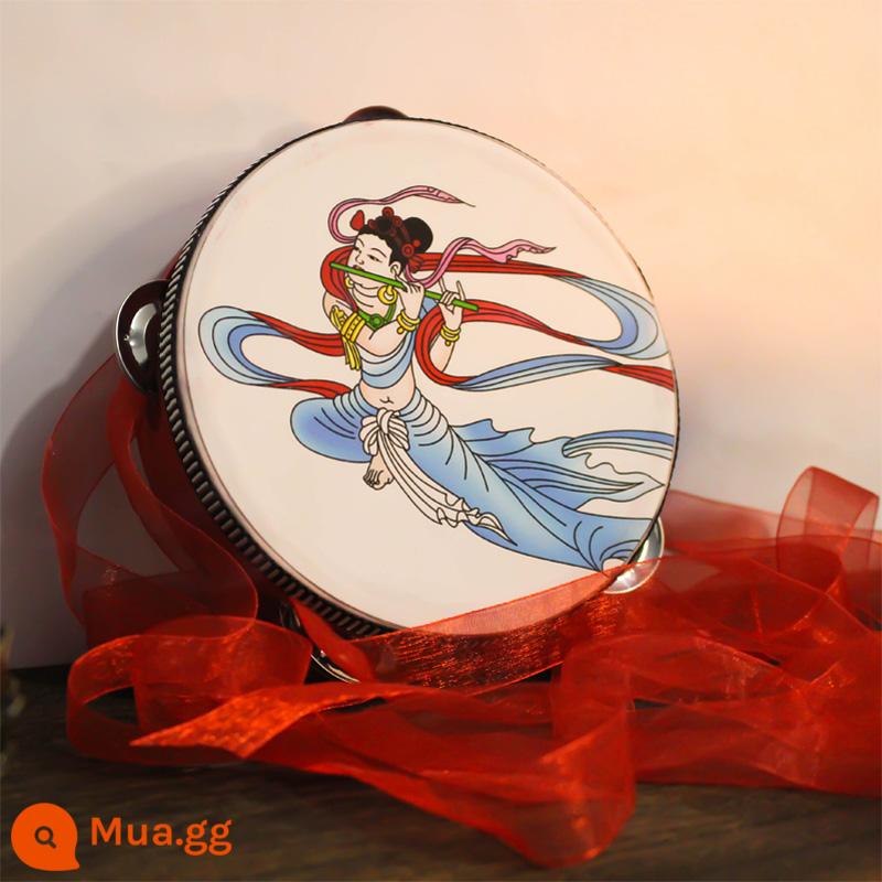 Trẻ em Đôn Hoàng bay nhảy cầm tay tambourine Hanfu đạo cụ Đôn Hoàng giếng tảo hoa văn Trống Tân Cương đường kính 15 cm - Tambourine phật bay