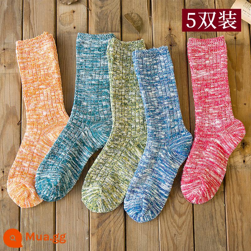 Vớ nam giữa vào mùa thu và mùa đông Cotton Đàn ông Amea Kattan Kattan Retro Dân tộc Retro Stocking - [5 đôi] Tất dài đến bắp chân nữ phong cách dân tộc