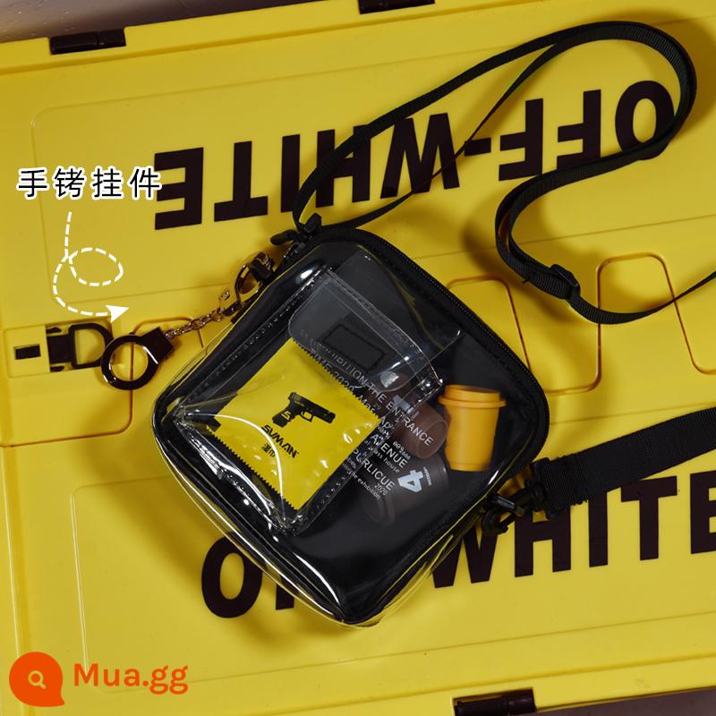 Thương hiệu Tide Túi Messenger nam PVC thạch túi trong suốt bé trai xu hướng phiên bản Hàn Quốc đeo vai học sinh túi nhỏ nhỏ - Đen[+mặt dây chuyền còng tay]