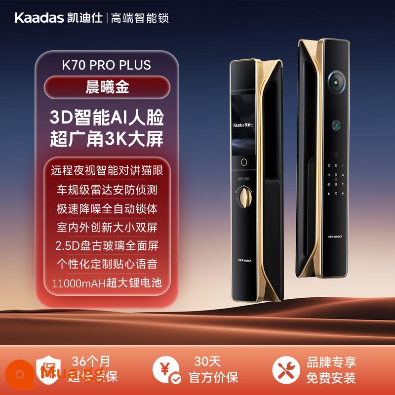 Khóa cửa thông minh Kaidis K70 Pro max 3D nhận diện khuôn mặt khóa thông minh màn hình mắt mèo khóa thông minh - K70 Pro Plus Vàng Bình Minh