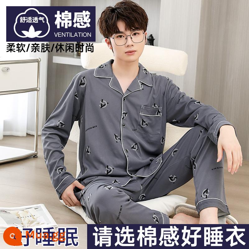 Nanjiren Bộ Đồ Ngủ Nam Nam Xuân Thu Cotton Dài Tay Homewear Nam Thu Đông Bộ Đồ Mỏng - [Phong cách bông] Mo Chen Yihong