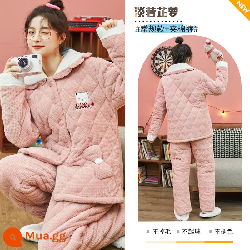 Nỉ san hô váy ngủ nữ mùa thu đông 2022 nhung mới cotton dày Bộ đồ ngủ trung dài flannel dịch vụ tại nhà - Light Ruozhiluo [kiểu dáng thông thường + quần chần bông]