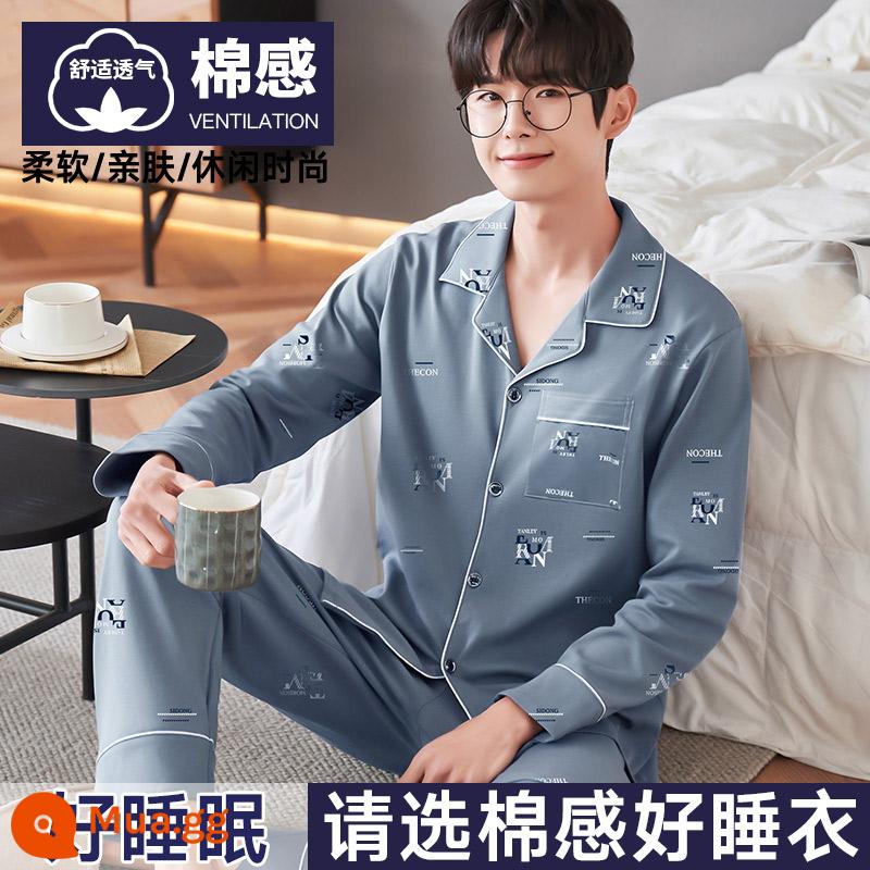 Nanjiren Bộ Đồ Ngủ Nam Nam Xuân Thu Cotton Dài Tay Homewear Nam Thu Đông Bộ Đồ Mỏng - [Phong cách cảm giác bông] Xianye Nianhua [Phong cách hình ảnh chính bán chạy]