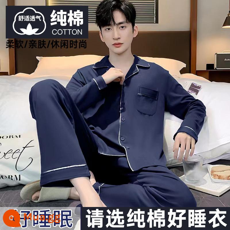 Nanjiren Bộ Đồ Ngủ Nam Nam Xuân Thu Cotton Dài Tay Homewear Nam Thu Đông Bộ Đồ Mỏng - mười năm xanh