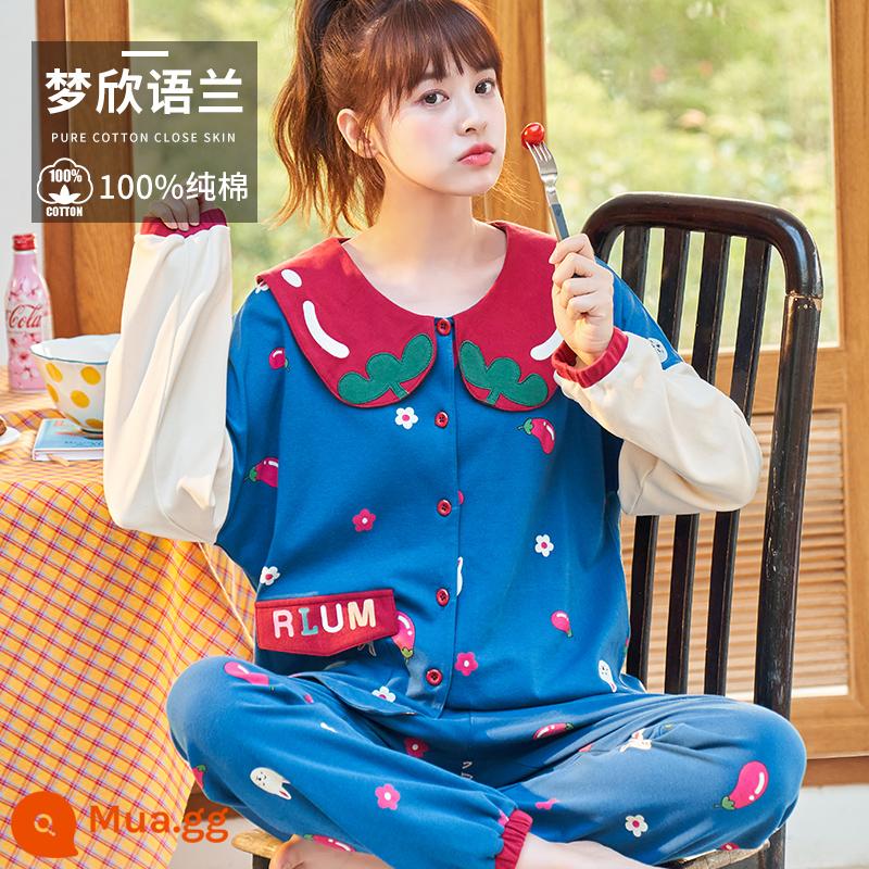 Pyjama Women Spring and Autumn vĩnh viễn cotton cotton cotton dài tay 2022 Kích thước lớn mới trong mùa đông có thể mặc bộ đồ quần áo nhà - Mạnh Tân Ngọc Lan