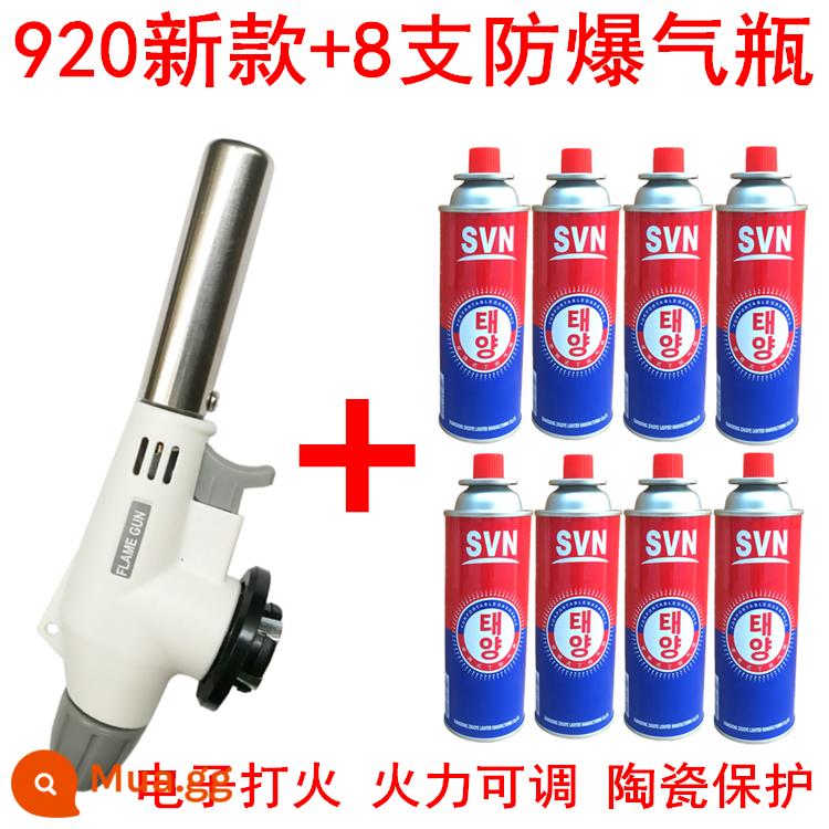 Đuốc Gas Cassette Mỏ Hàn Nhiệt Độ Cao Đuốc Gas Cassette Di Động Đánh Lửa Ngoài Trời Nướng BBQ Đánh Lửa Súng - 920 mẫu mới màu trắng + 8 bình xăng