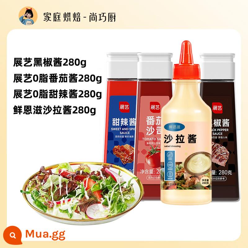 Sốt salad Sốt cà chua Kết hợp Sốt tiêu đen Sốt cay ngọt Bóp chai Hành lá Lấy bánh Thức ăn nhẹ Rau củ Sushi Đặc biệt - [Gói 4 Chai Giá Trị Lớn] Sốt Salad + Sốt Cà Chua + Sốt Tiêu Đen + Sốt Ớt Ngọt