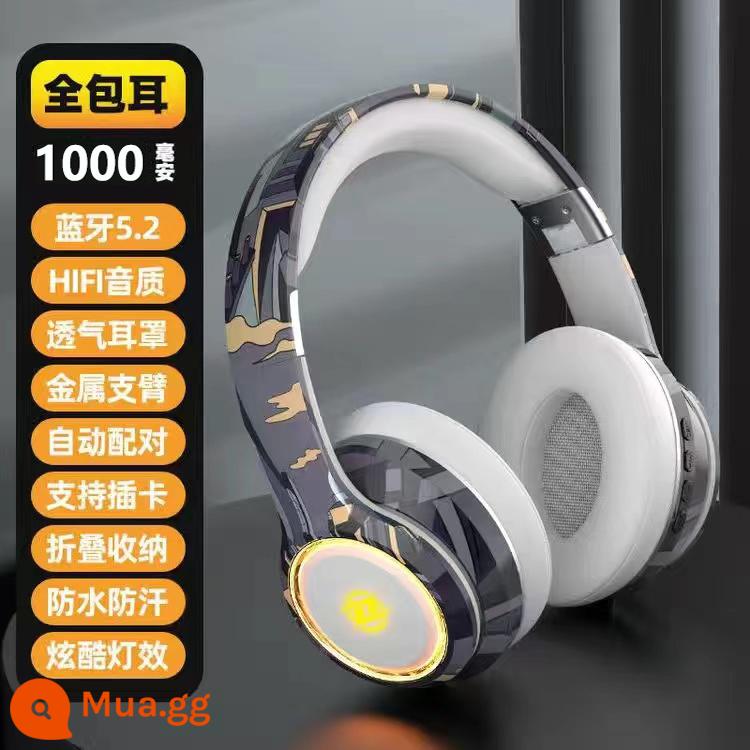 Tai nghe không dây Bluetooth E-Sport Tai nghe không dây Giảm tiếng ồn và cách âm để chơi game và chạy Tuổi thọ pin siêu dài Thích hợp cho Apple và Sony - Phiên bản Chaomu trắng và đen [thích hợp cho tai lớn và nhỏ] (chip Bluetooth 5.2 ☆ pin 1000 mAh ☆ hiệu ứng ánh sáng không khí đơn sắc - có thể chuyển đổi)