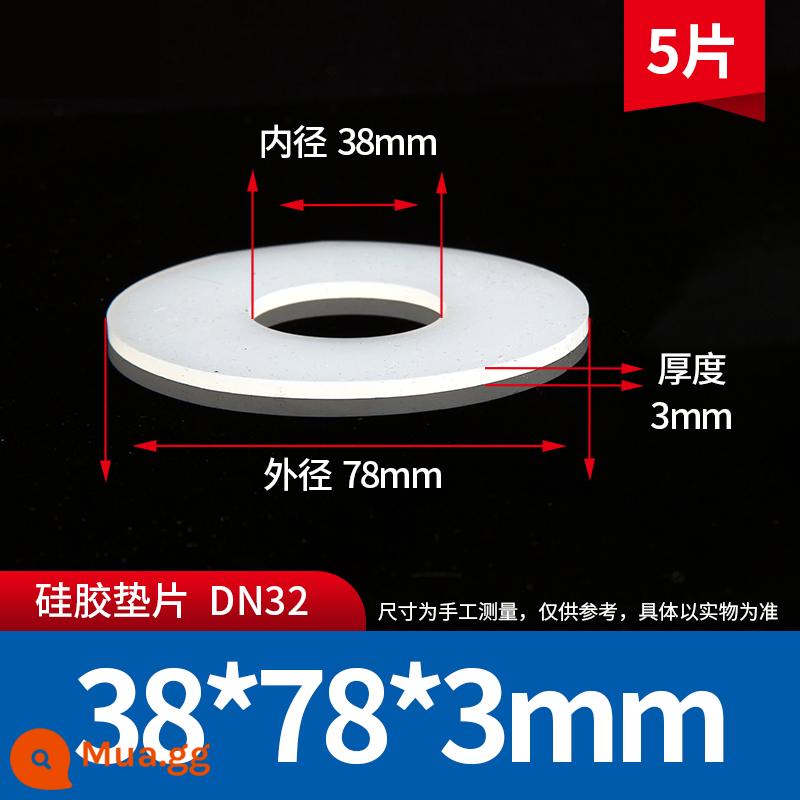 Vòng đệm silicon tròn đệm phẳng ống nước vít silicone đệm mặt bích cao su chịu nhiệt độ cao da mềm vòng đệm kín không thấm nước - DN32 38*78*3[5 cái]