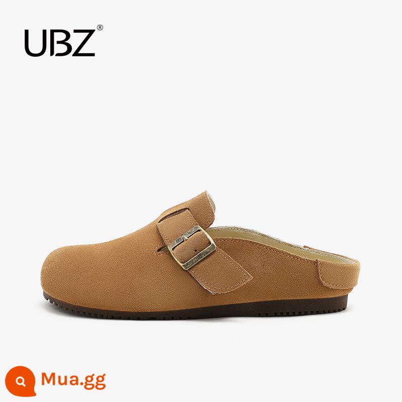 UBZ dép đi trong nhà Birkenstock chống thấm nước của phụ nữ mặc bên ngoài mùa thu 2022 mới ins hợp thời trang giày lười nửa kéo baotou giày đơn - Màu nâu sẫm (nhỏ hơn một cỡ)