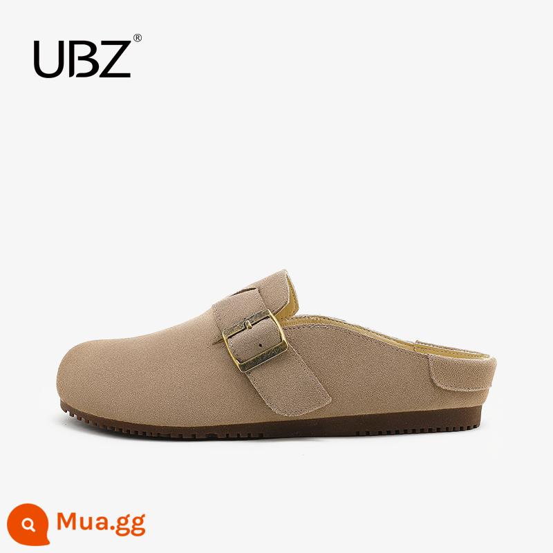 UBZ dép đi trong nhà Birkenstock chống thấm nước của phụ nữ mặc bên ngoài mùa thu 2022 mới ins hợp thời trang giày lười nửa kéo baotou giày đơn - Khaki (nhỏ hơn một cỡ)