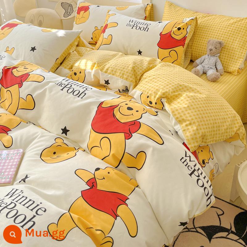 Disney Cotton Vỏ Chăn Đơn 100 Bông Nguyên Chất Chăn Ga 150X200X230 Ký Túc Xá Đơn Vỏ Chăn 3 Bộ - Pooh ngôi sao bông hạnh phúc