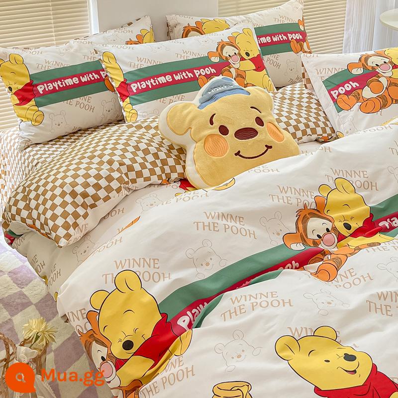 Disney Cotton Vỏ Chăn Đơn 100 Bông Nguyên Chất Chăn Ga 150X200X230 Ký Túc Xá Đơn Vỏ Chăn 3 Bộ - Chú hổ bông-Pooh