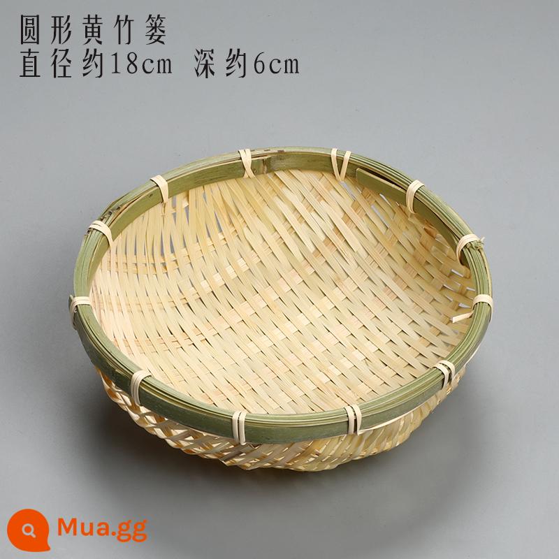 Vòng Tay Rổ Tre Shau Kei Sàng Tre Dệt Tre Giỏ Trái Cây Snack Khay Hộ Gia Đình Dệt Thủ Công Tròn Dọn Dẹp - Giỏ tre vàng vàng 18cm