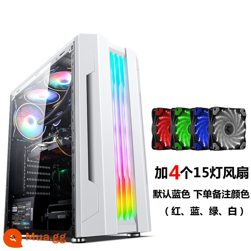 Tế Chi EVESKY Sáng Đèn Máy Tính RGB Thanh Ánh Sáng Full Bên Trong Suốt Làm Mát Bằng Nước ATX Bảng Lớn Chính - Đèn sáng trắng + 4 quạt 15 đèn