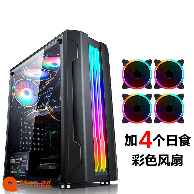 Tế Chi EVESKY Sáng Đèn Máy Tính RGB Thanh Ánh Sáng Full Bên Trong Suốt Làm Mát Bằng Nước ATX Bảng Lớn Chính - Đèn buổi sáng đen + quạt đèn nhật thực 4 màu