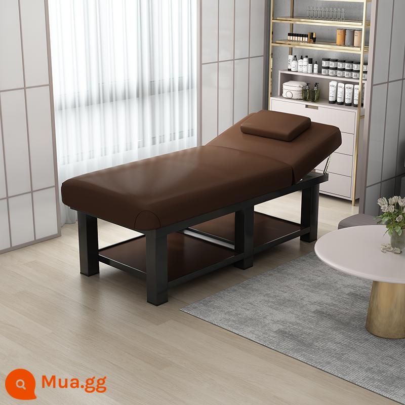 Giường làm đẹp thẩm mỹ viện giường massage đặc biệt giường vật lý trị liệu giường massage gấp nhà moxibustion xăm thêu làm đẹp lông mi giường có lỗ - Da nâu chân vuông dày 8cm 185*70 Bảo hành 5 năm