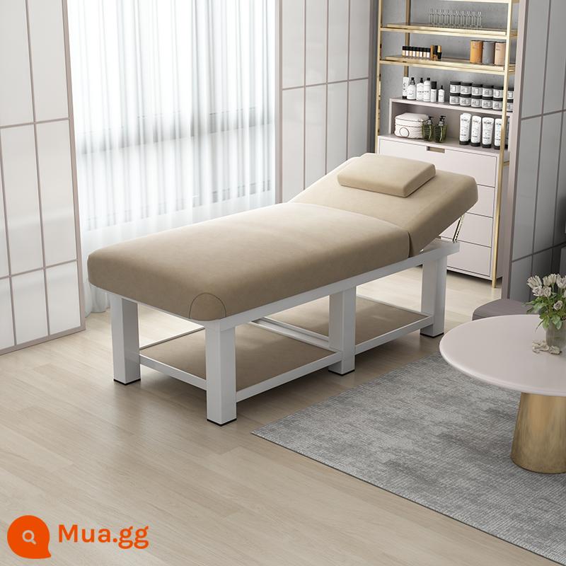 Giường làm đẹp thẩm mỹ viện giường massage đặc biệt giường vật lý trị liệu giường massage gấp nhà moxibustion xăm thêu làm đẹp lông mi giường có lỗ - Vải lanh vàng gạo 8CM đậm 185 * 70 bảo hành 5 năm