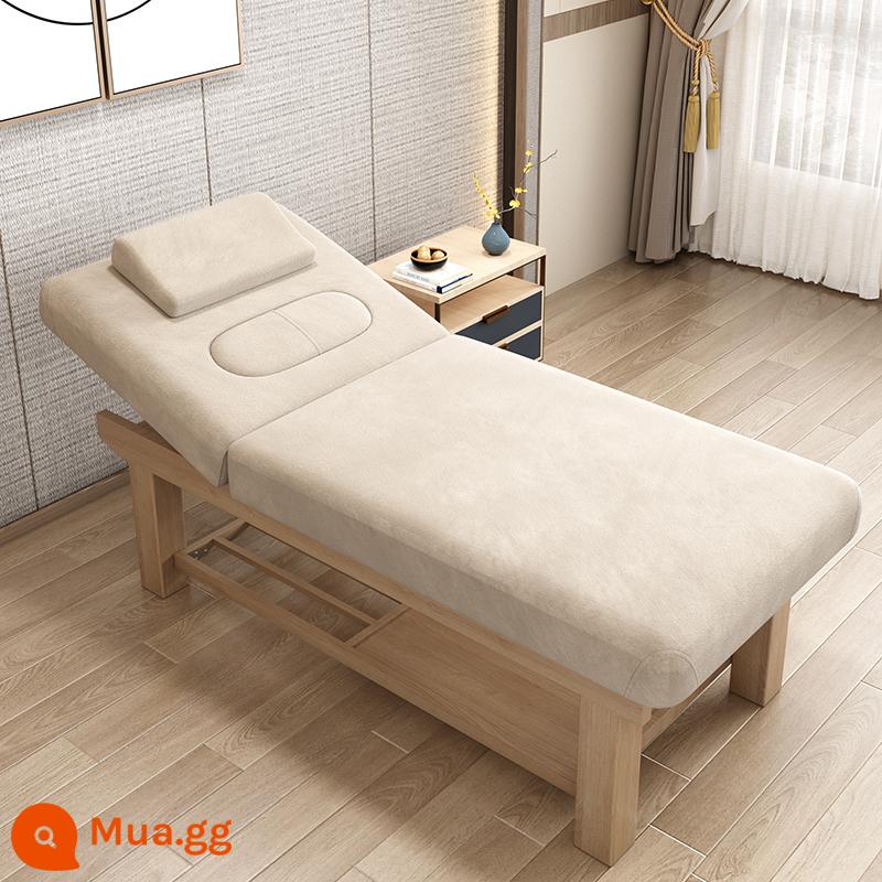 Solid Wood Beauty Bed Benc - Gỗ nguyên khối nhung màu be vàng 185*70 có lỗ ngực