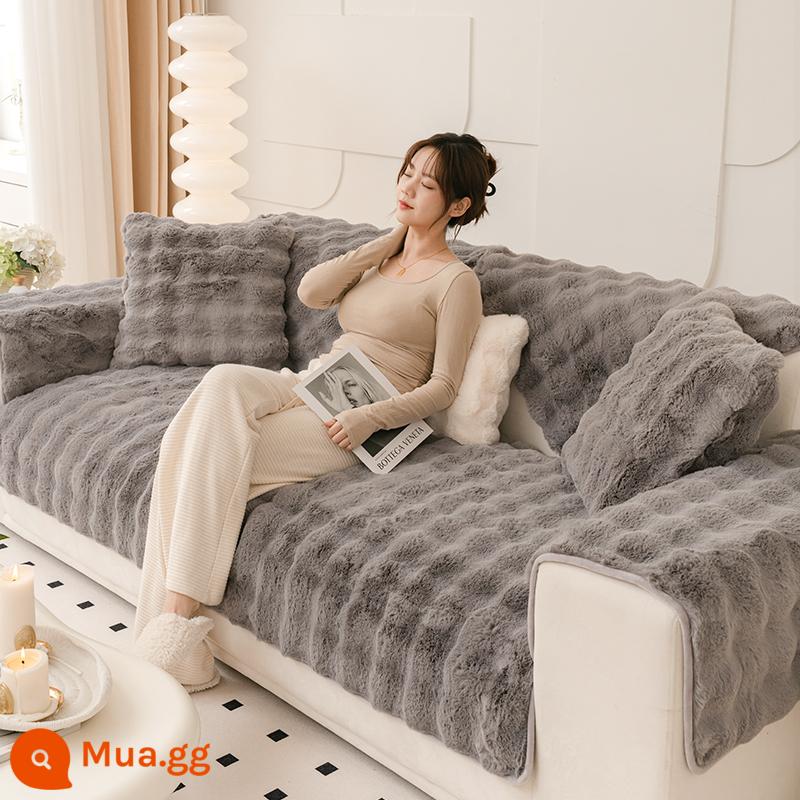 Ánh sáng sang trọng của thỏ sofa sang trọng pad mùa đông dày không -slip ins -slip in 2022 nắp sofa bằng da đệm mới - Tosca - xám nhạt