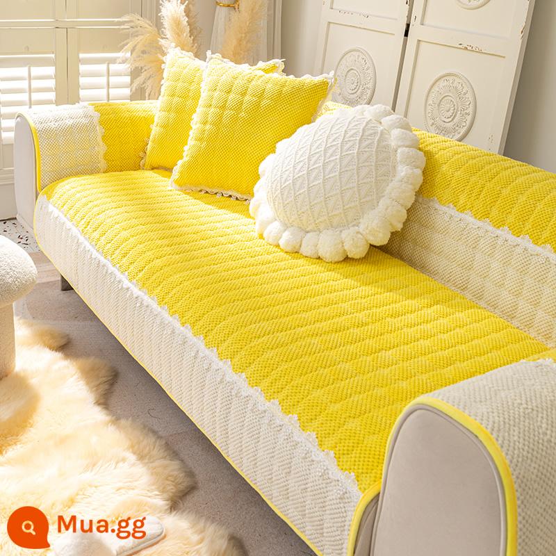 Sofa Vải Đệm Bốn Mùa Đa Năng Chống Trơn Trượt Bắc Âu Đơn Giản Dày Đệm Mùa Đông Sang Trọng Vỏ Bảo Vệ Khăn - Lời ngọt ngào-màu vàng