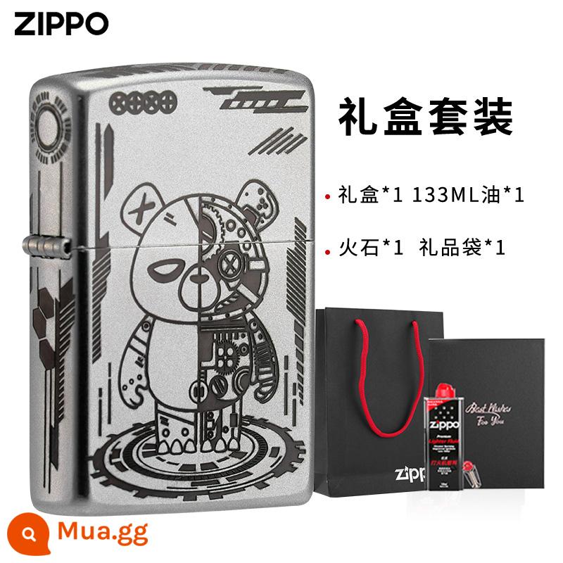 Bật lửa Zippo dầu chính hãng Zhibao chính hãng flagship cơ chính hãng gấu đen quà tặng bạn trai - Gấu cơ khí-Đen [Hộp quà]