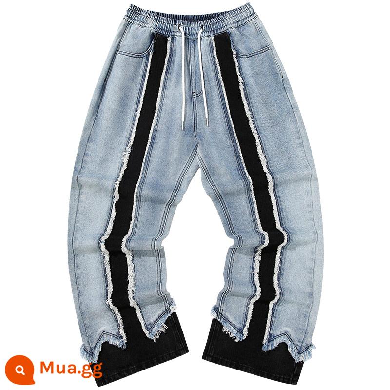 GENANX Lightning Tide quần ống loe ống đứng in sọc đứng xếp nếp hoàn toàn mới - Màu xanh denim