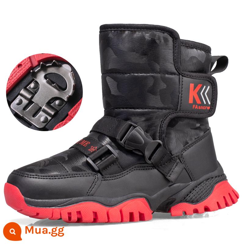 Girls Boot Boot Boot Cô gái thêm Velvet dày hơn Giày bông ấm Boy Cắt ngắn Chống Waterproof Ice Stews Giày học sinh Student - T217 đen một size quá nhỏ