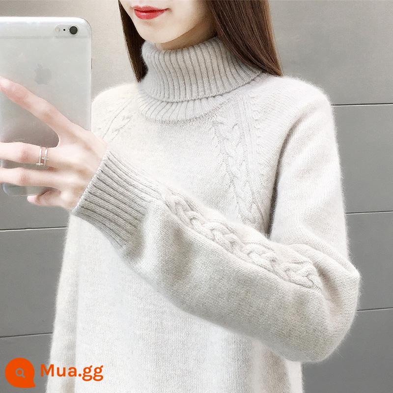 [100% cashmere] áo len nữ cao cổ mùa đông 2022 phong cách mới cộng với nhung dày mặc bên ngoài áo sơ mi có đáy bên trong - màu bột yến mạch