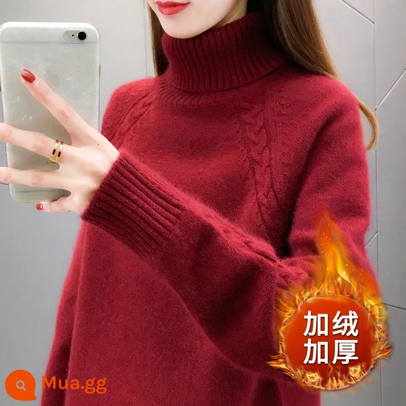 [100% cashmere] áo len nữ cao cổ mùa đông 2022 phong cách mới cộng với nhung dày mặc bên ngoài áo sơ mi có đáy bên trong - [Nhung dày] đỏ tía