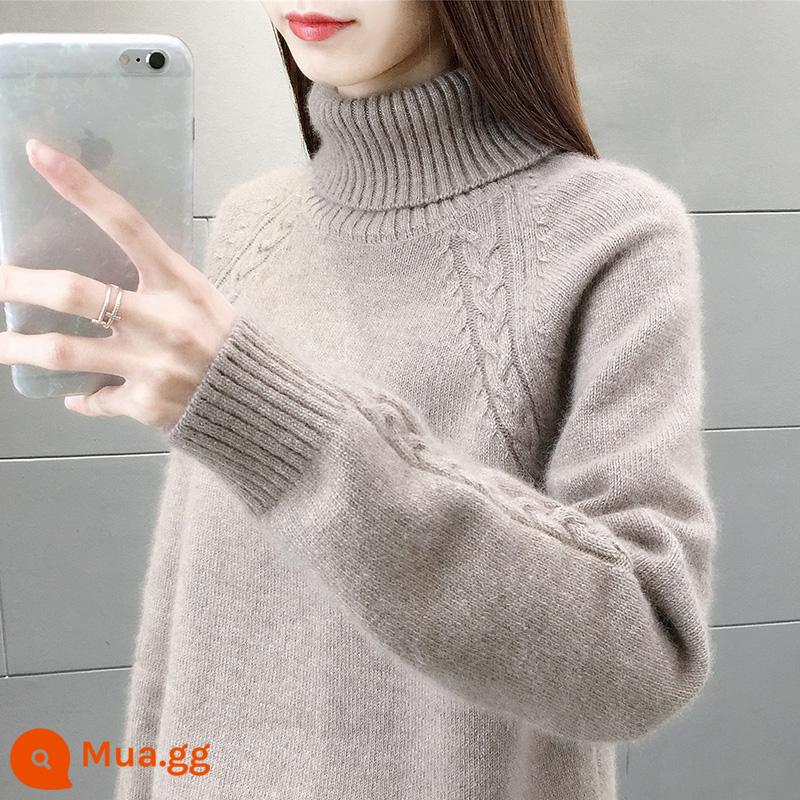 [100% cashmere] áo len nữ cao cổ mùa đông 2022 phong cách mới cộng với nhung dày mặc bên ngoài áo sơ mi có đáy bên trong - Be