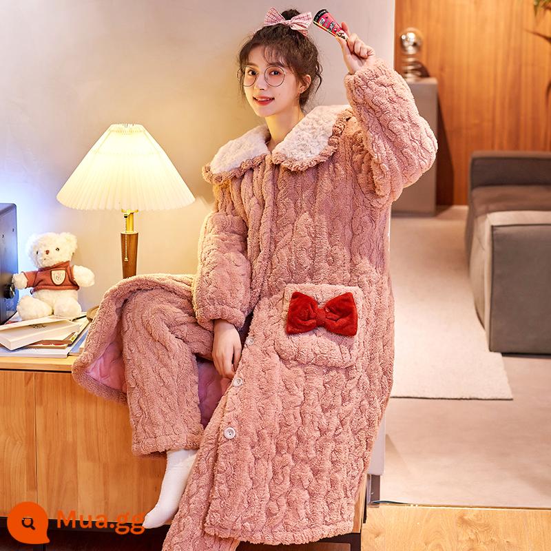 Coral Velvet Ngủ Áo Áo Autumn and Winter 2022 MỚI cộng với bộ đồ ngủ dày nhung nhung - 52066[Có quần chần bông]