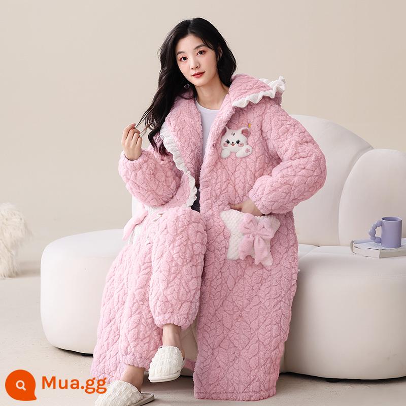 Coral Velvet Ngủ Áo Áo Autumn and Winter 2022 MỚI cộng với bộ đồ ngủ dày nhung nhung - 23030[Có quần chần bông]