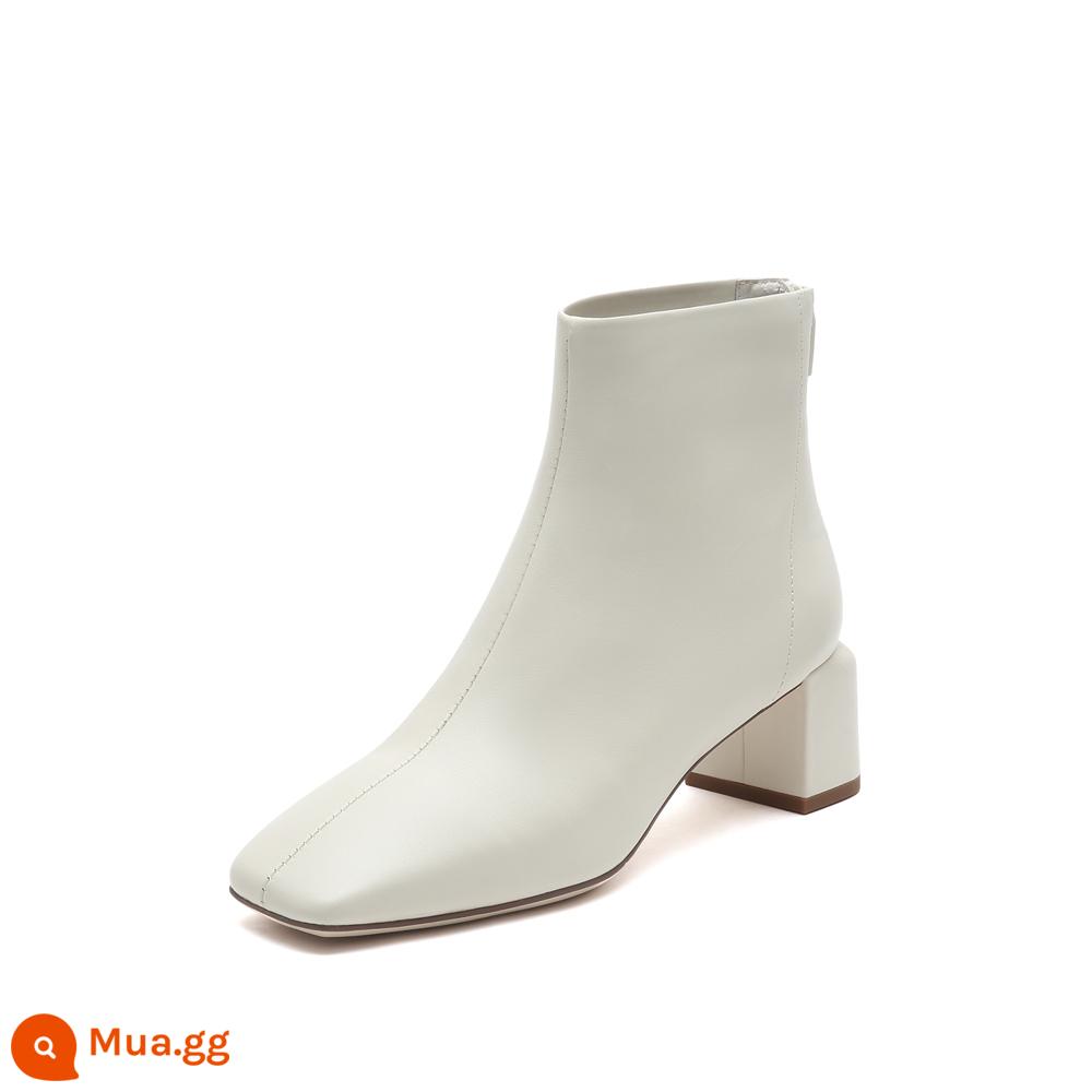 STACCATO Mới Kem Plus Nhung Vuông Mũi Giày Boot Cổ Ngắn Dày Gót Nữ Mắt Cá Chân Giày Bốt Da 9UP42DD2 - Màu be (lớp lót đơn)