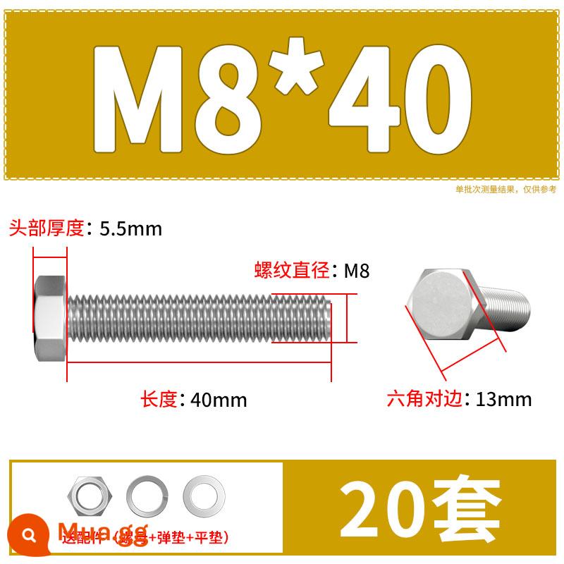 Thép Không Gỉ 304 Bên Ngoài Vít Lục Giác Bu Lông Bộ Daquan Phụ Kiện Ốc Vít Dài M4M5M6M8M10M12 - M8*40(20 bộ