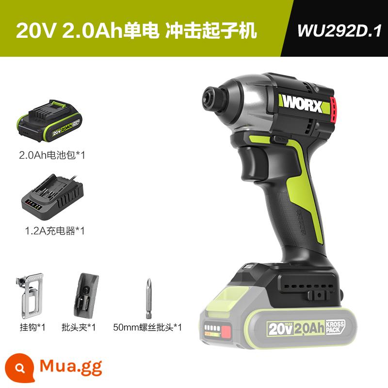 Bấc 140 gia súc tua vít tác động không chổi than WU132 mô-men xoắn cao tua vít điện chuyên nghiệp tuốc nơ vít điện có thể sạc lại - [Pin đơn 20V 2.0Ah] WU292D.1