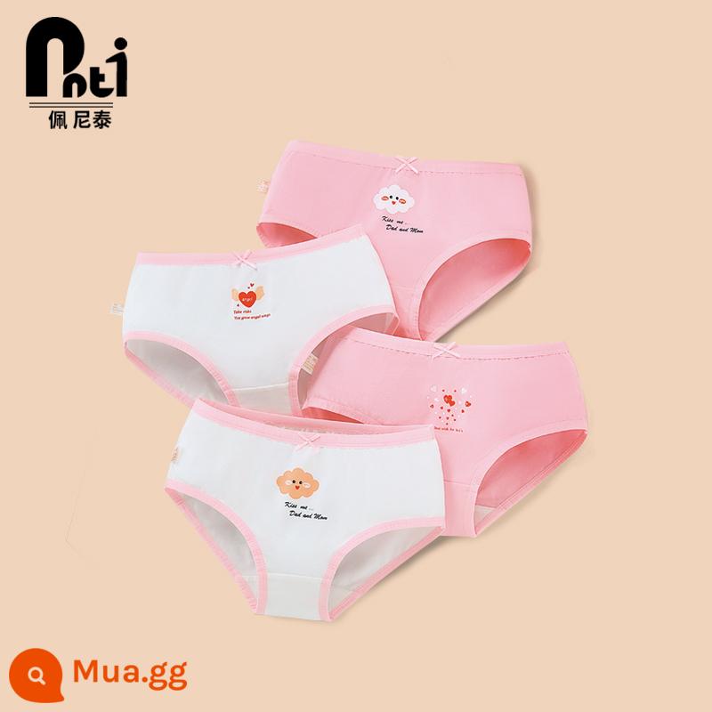 Quần lót trẻ em Penithai cotton nữ quần lót bé gái boxer tam giác quần đùi bé gái bé lớn không kẹp pp - Cung mây tình yêu (bộ tứ tam giác)