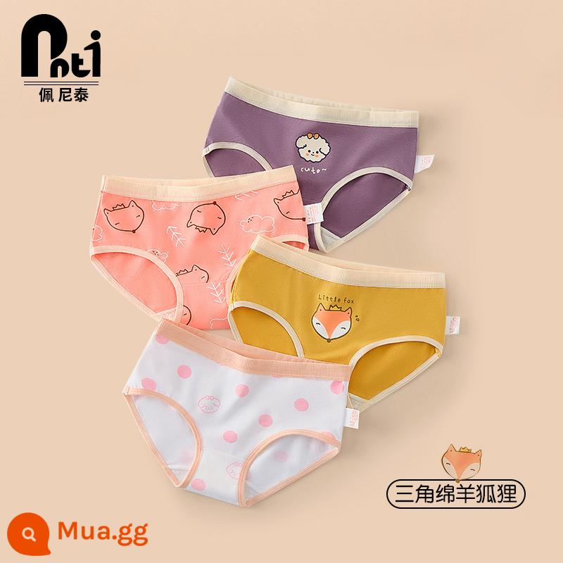 Quần lót trẻ em Penithai cotton nữ quần lót bé gái boxer tam giác quần đùi bé gái bé lớn không kẹp pp - Sheep Fox Model 2024-1 (Gói 4 tam giác)