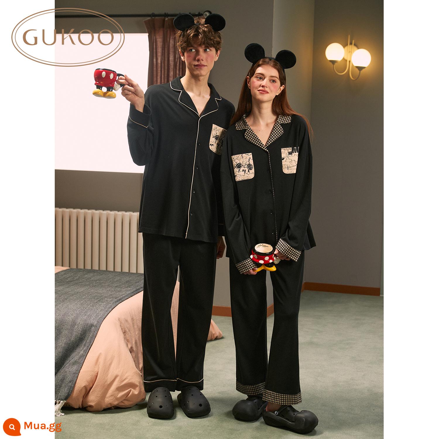 Gukoo/Nutshell Disney vài bộ đồ ngủ phụ nữ mùa xuân và mùa hè cotton phục vụ tại nhà cảm giác mát mẻ đồ ngủ nam có thể mặc bên ngoài phù hợp với MỘT - Bộ đồ ngủ nữ dài tay phong cách retro Mickey (cotton nguyên chất)