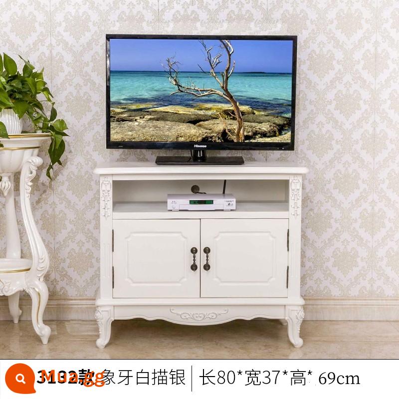 Tủ TV phong cách châu Âu hiện đại tối giản mục vụ Phong cách Hàn Quốc thời trang Địa Trung Hải tủ sàn sơn vàng gỗ nguyên khối tủ TV cỡ nhỏ - 80cm sơn trắng ngà bạc